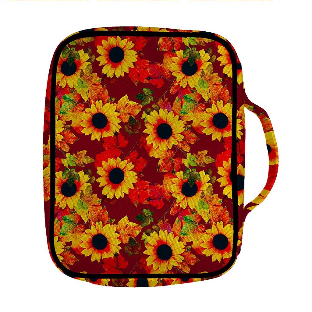 Red Autumn Sunflower Pattern Print Front Pocket Bible Bag