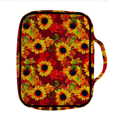 Red Autumn Sunflower Pattern Print Front Pocket Bible Bag