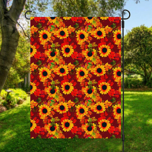 Red Autumn Sunflower Pattern Print Garden Flag
