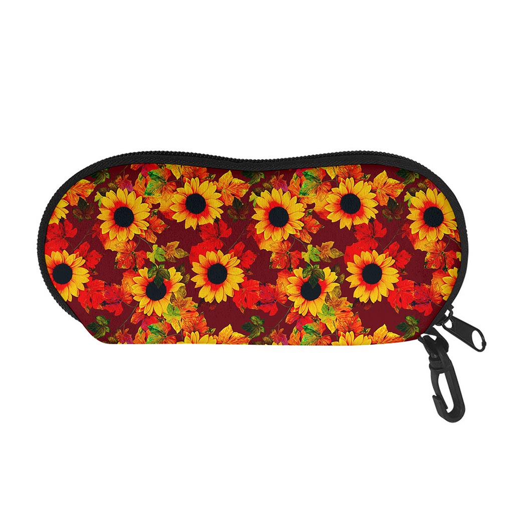Red Autumn Sunflower Pattern Print Glasses Case