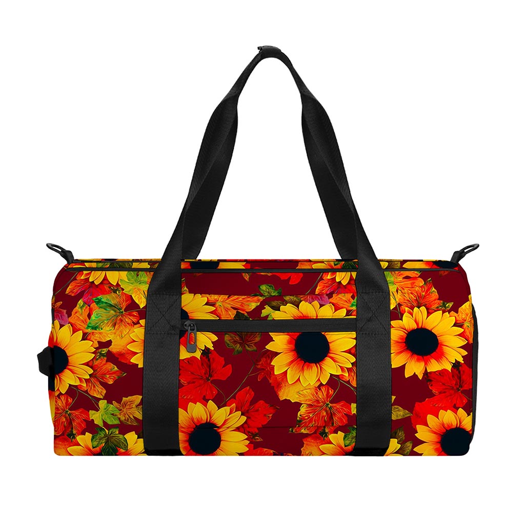 Red Autumn Sunflower Pattern Print Gym Bag