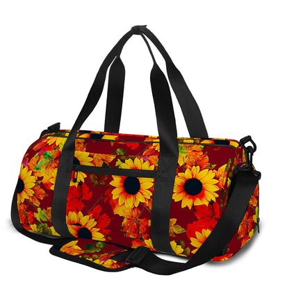 Red Autumn Sunflower Pattern Print Gym Bag