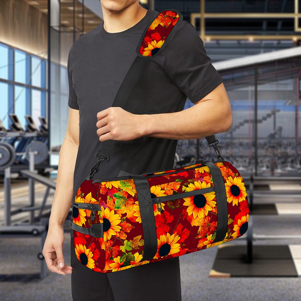 Red Autumn Sunflower Pattern Print Gym Bag