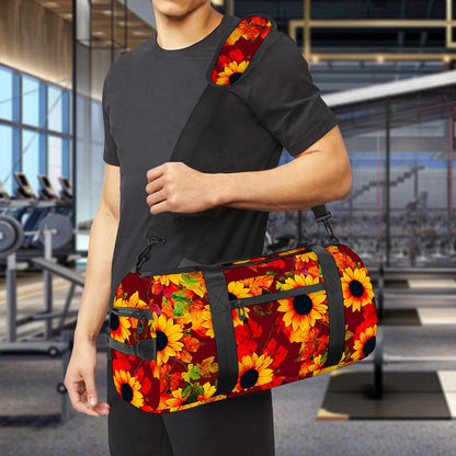 Red Autumn Sunflower Pattern Print Gym Bag
