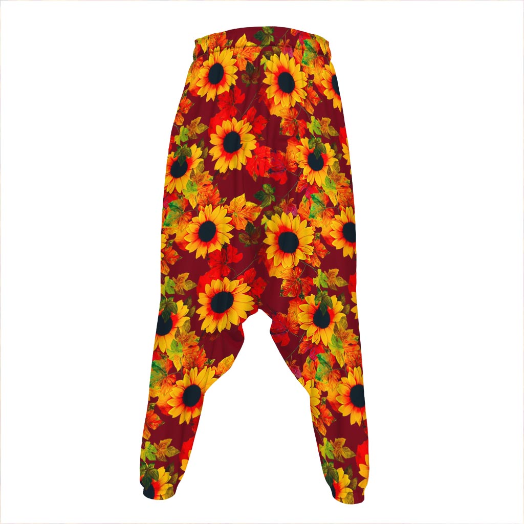 Red Autumn Sunflower Pattern Print Hammer Pants