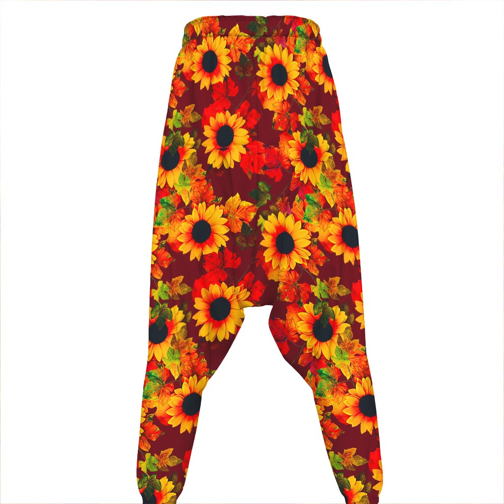 Red Autumn Sunflower Pattern Print Hammer Pants