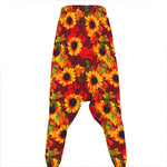 Red Autumn Sunflower Pattern Print Hammer Pants