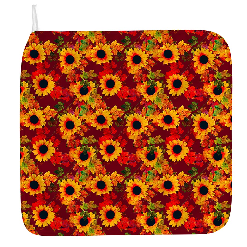 Red Autumn Sunflower Pattern Print Hand Towel