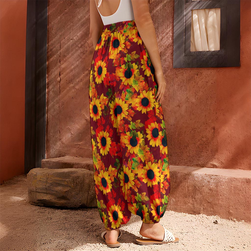 Red Autumn Sunflower Pattern Print Harem Pants