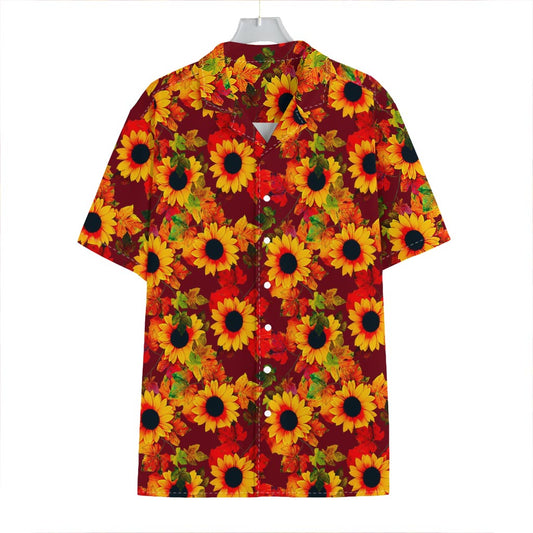 Red Autumn Sunflower Pattern Print Hawaiian Shirt