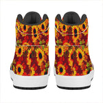 Red Autumn Sunflower Pattern Print High Top Leather Sneakers
