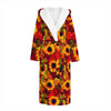 Red Autumn Sunflower Pattern Print Hooded Bathrobe