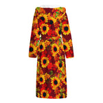 Red Autumn Sunflower Pattern Print Hooded Bathrobe