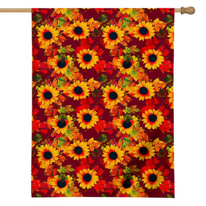 Red Autumn Sunflower Pattern Print House Flag