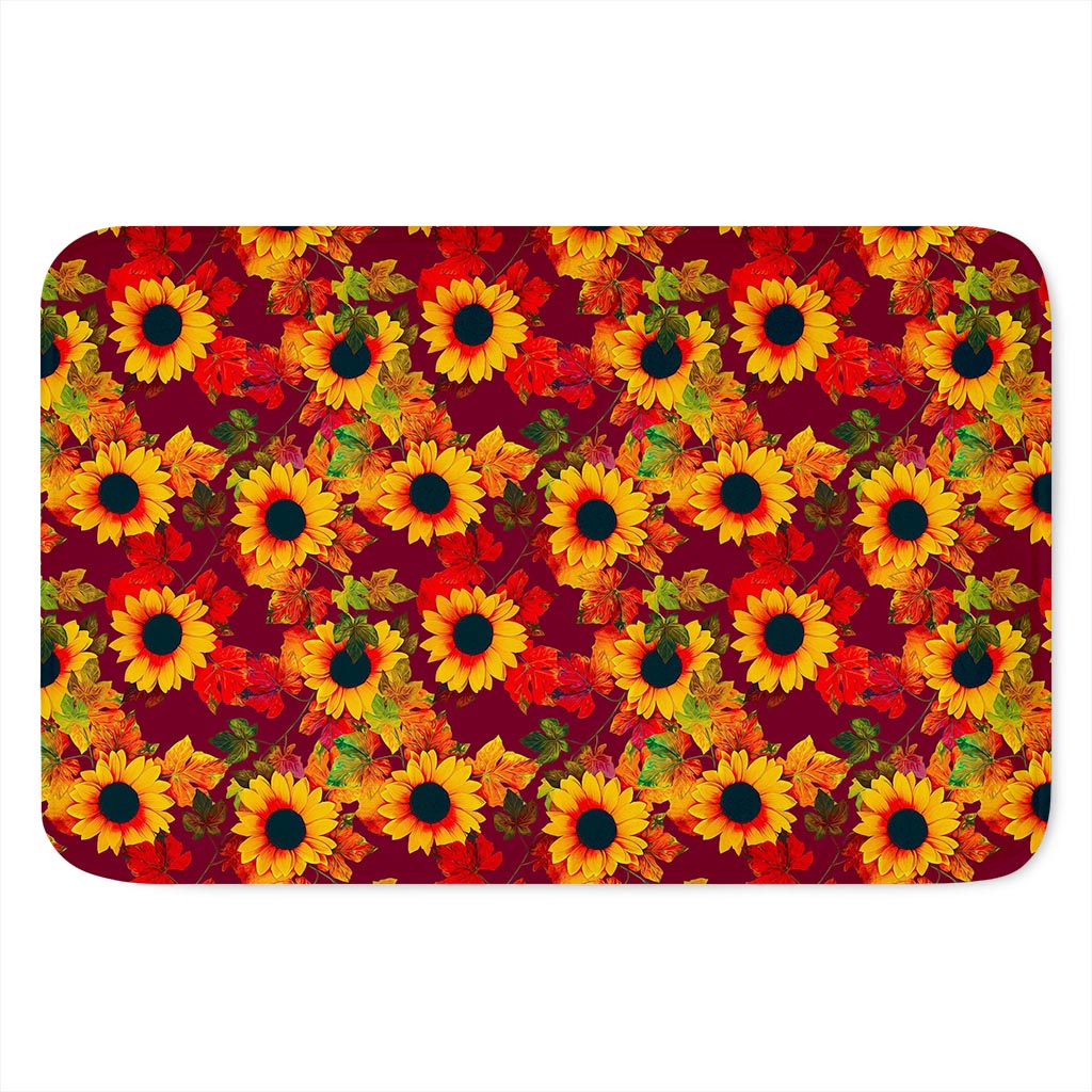 Red Autumn Sunflower Pattern Print Indoor Door Mat