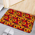 Red Autumn Sunflower Pattern Print Indoor Door Mat