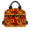Red Autumn Sunflower Pattern Print Insulated Lunch Bag