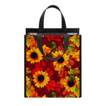Red Autumn Sunflower Pattern Print Insulated Lunch Tote