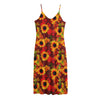 Red Autumn Sunflower Pattern Print Jersey Midi Cami Dress