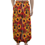 Red Autumn Sunflower Pattern Print Lantern Pants