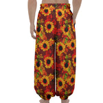 Red Autumn Sunflower Pattern Print Lantern Pants