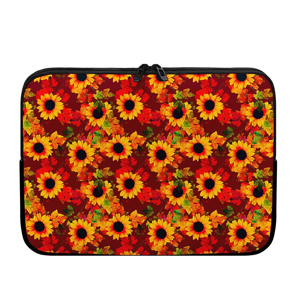 Red Autumn Sunflower Pattern Print Laptop Sleeve