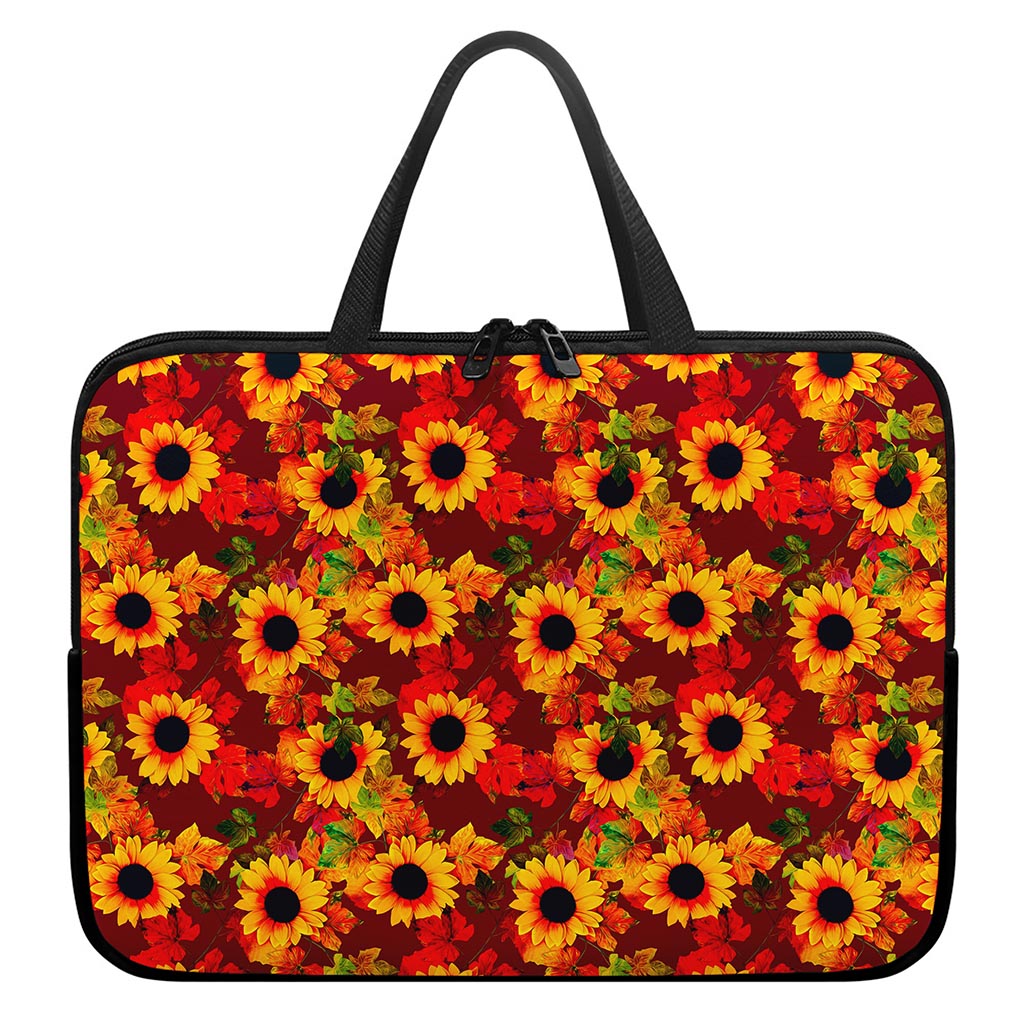 Red Autumn Sunflower Pattern Print Laptop Sleeve With Handle