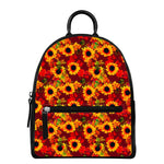 Red Autumn Sunflower Pattern Print Leather Backpack