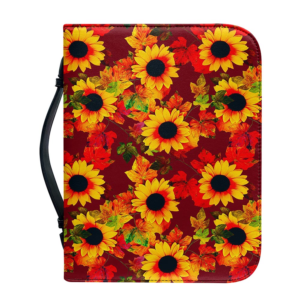 Red Autumn Sunflower Pattern Print Leather Bible Cover
