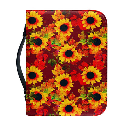 Red Autumn Sunflower Pattern Print Leather Bible Cover