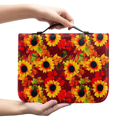 Red Autumn Sunflower Pattern Print Leather Bible Cover