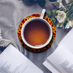 Red Autumn Sunflower Pattern Print Leather Coaster Set