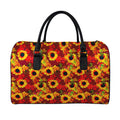 Red Autumn Sunflower Pattern Print Leather Duffel Bag