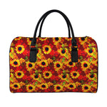 Red Autumn Sunflower Pattern Print Leather Duffle Bag