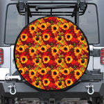 Red Autumn Sunflower Pattern Print Leather Spare Tire Cover