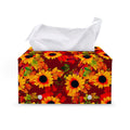 Red Autumn Sunflower Pattern Print Leather Tissue Box Cover