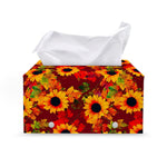 Red Autumn Sunflower Pattern Print Leather Tissue Box Cover