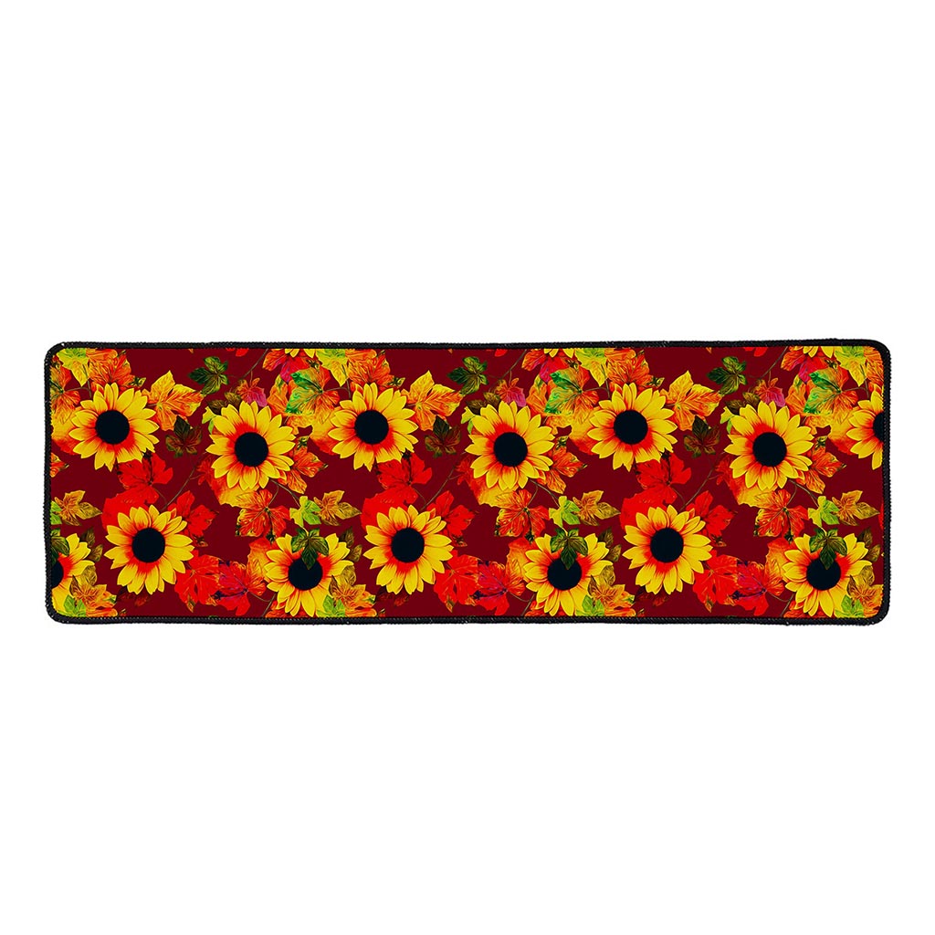 Red Autumn Sunflower Pattern Print Long Kitchen Mat