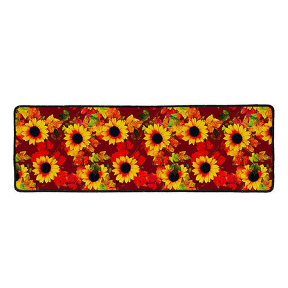Red Autumn Sunflower Pattern Print Long Kitchen Mat