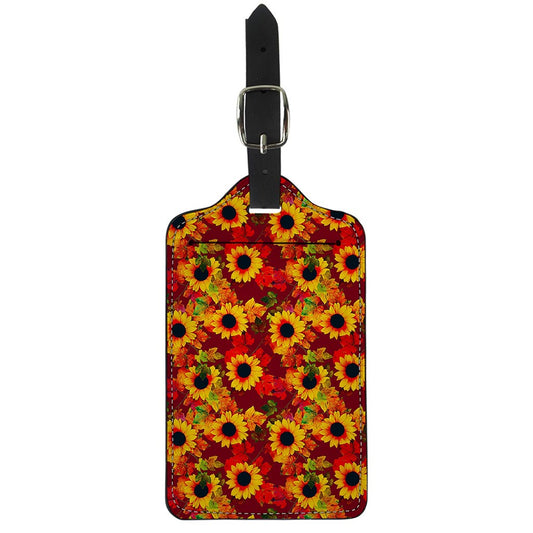 Red Autumn Sunflower Pattern Print Luggage Tag