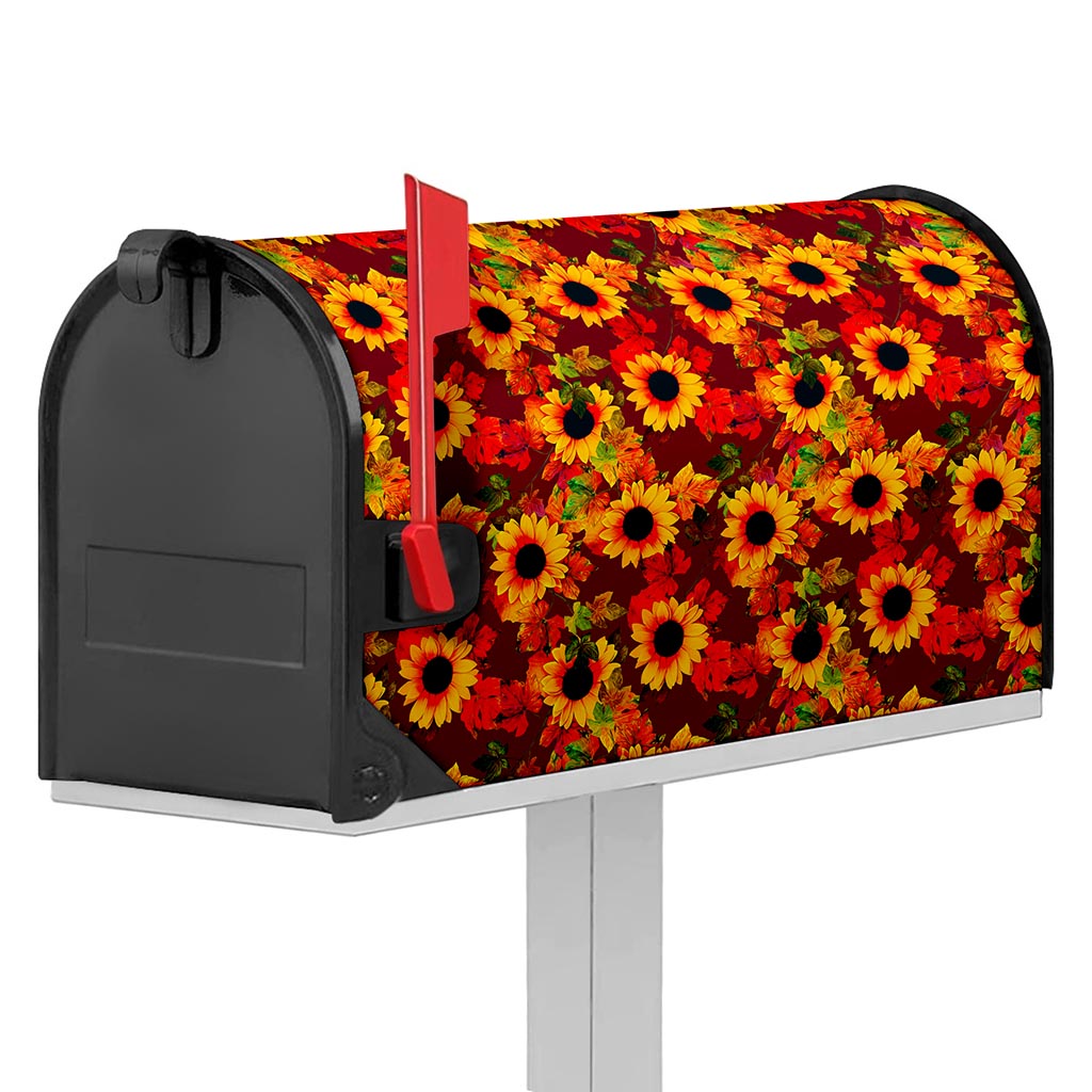 Red Autumn Sunflower Pattern Print Mailbox Cover
