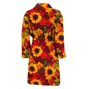 Red Autumn Sunflower Pattern Print Men's Bathrobe