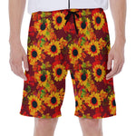 Red Autumn Sunflower Pattern Print Men's Beach Shorts