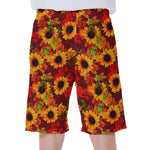 Red Autumn Sunflower Pattern Print Men's Beach Shorts