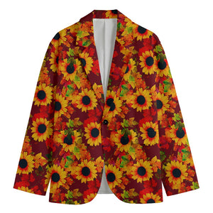 Red Autumn Sunflower Pattern Print Men's Blazer