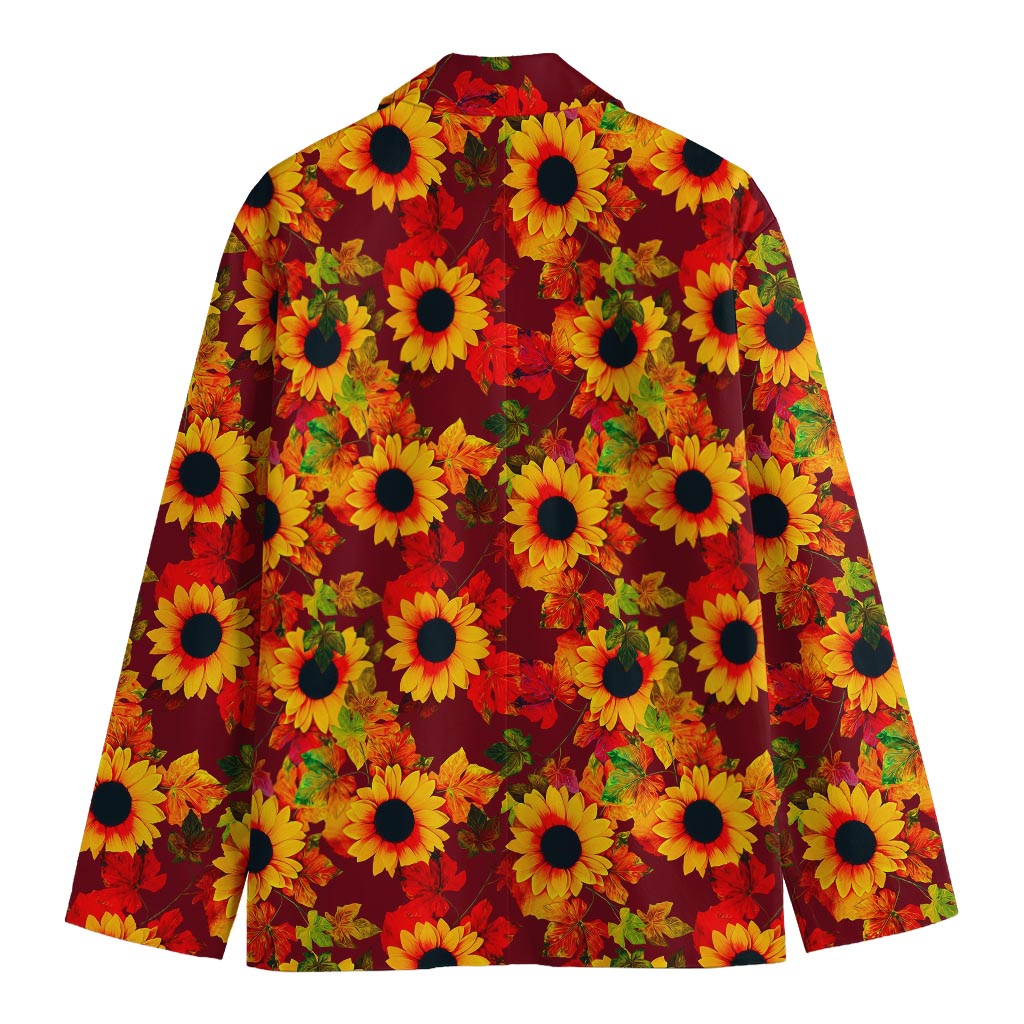 Red Autumn Sunflower Pattern Print Men's Blazer