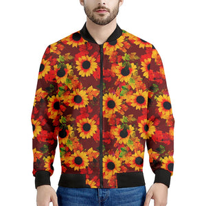 Red Autumn Sunflower Pattern Print Men's Bomber Jacket