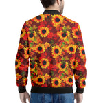 Red Autumn Sunflower Pattern Print Men's Bomber Jacket