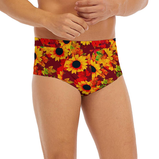 Red Autumn Sunflower Pattern Print Men's Briefs