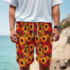 Red Autumn Sunflower Pattern Print Men's Cargo Shorts